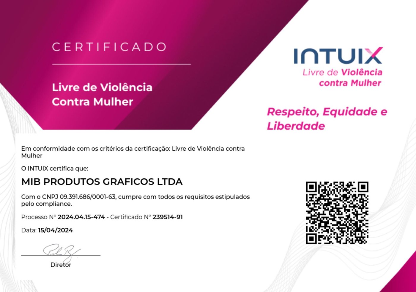 Certificado Livre de Violência contra Mulher — MIB Brasil