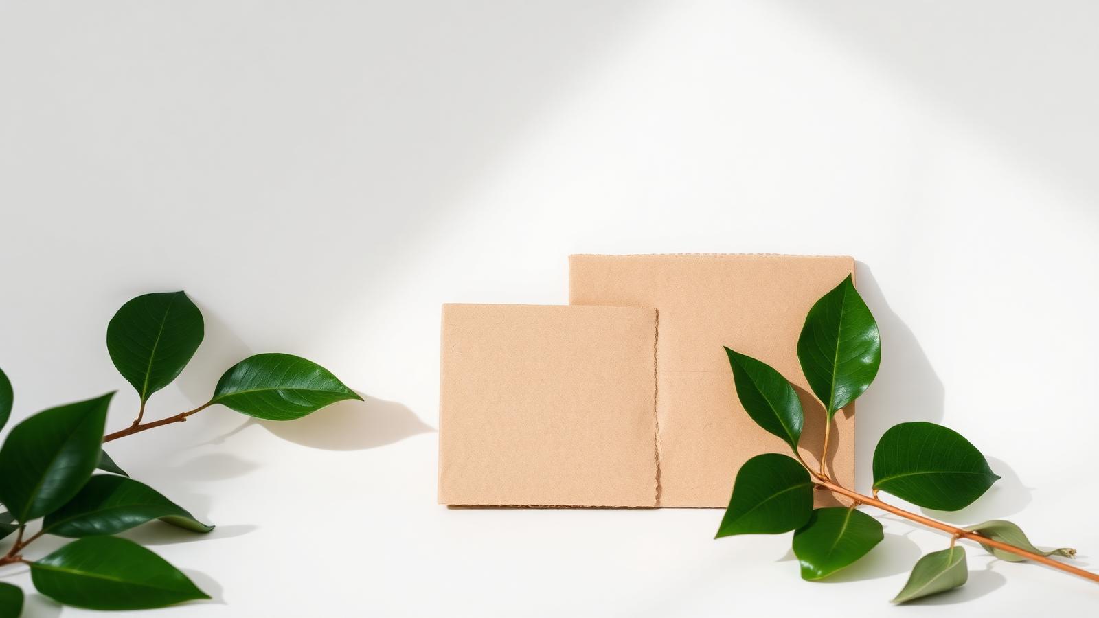 Papelão reciclado certificado FSC e folhas verdes